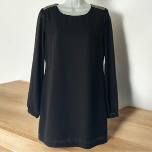 Forever 21 Size Small Black Dress Long Sheer Sleeves Gunmetal Shoulder Beads